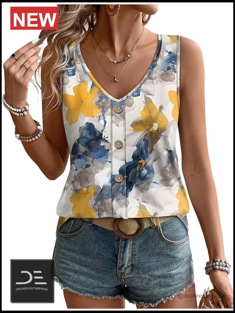 Loose Casual V-Neck Sleeveless Tank Top Eyelet Embroidered Summer Tops